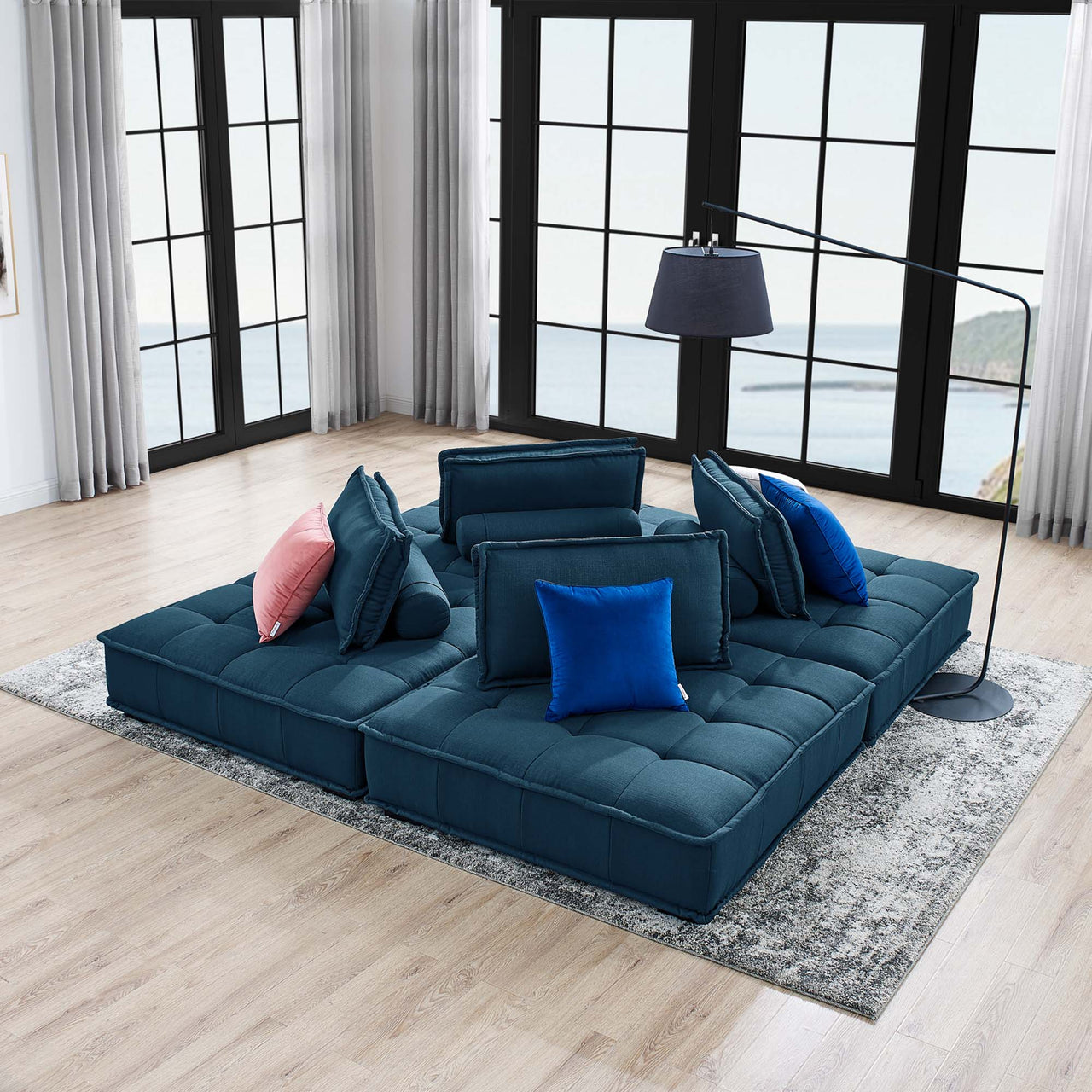 Introvert Fabric L-Shaped Modular Sectional, Azure