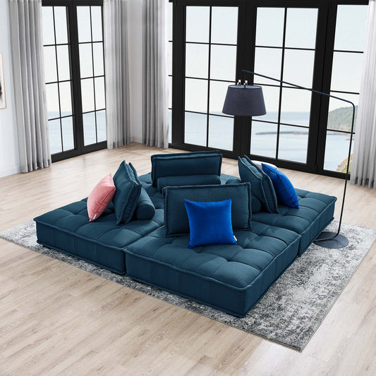 Introvert Fabric L-Shaped Modular Sectional, Azure