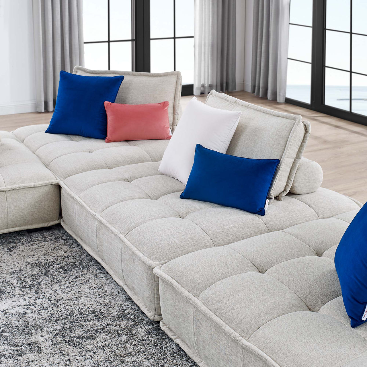 Introvert Fabric L-Shaped Modular Sectional, Beige