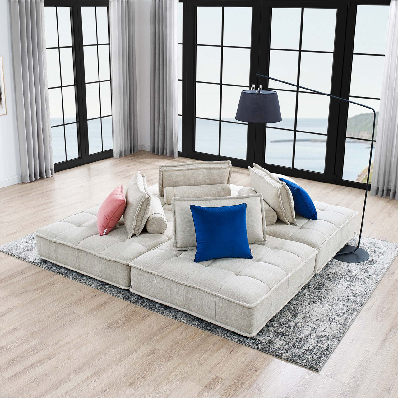 Introvert Fabric L-Shaped Modular Sectional, Beige