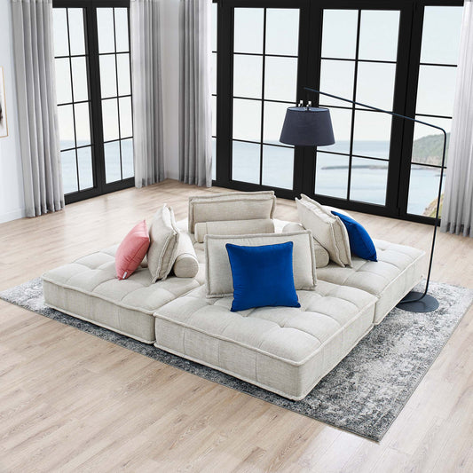 Introvert Fabric L-Shaped Modular Sectional, Beige
