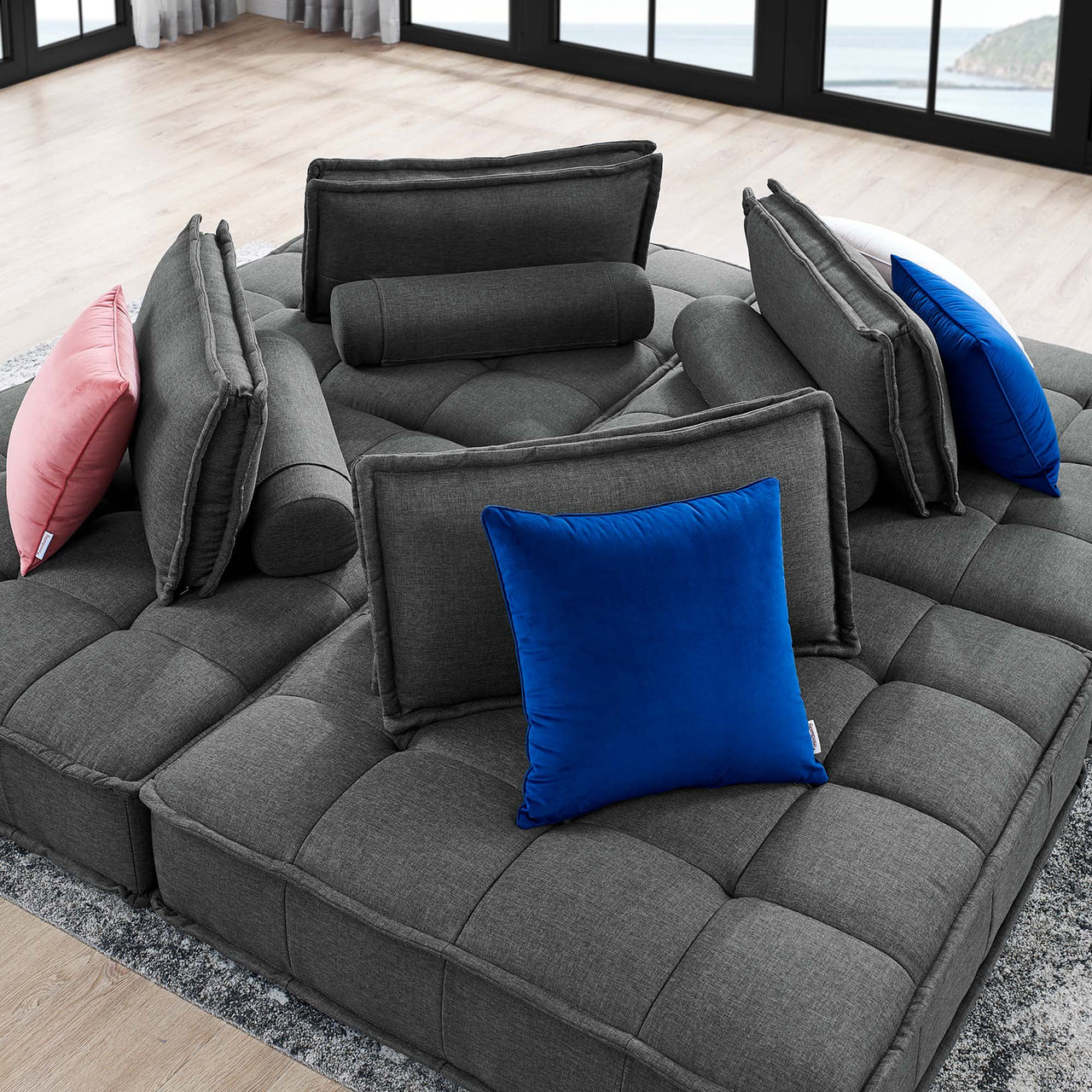 Introvert Fabric L-Shaped Modular Sectional, Gray
