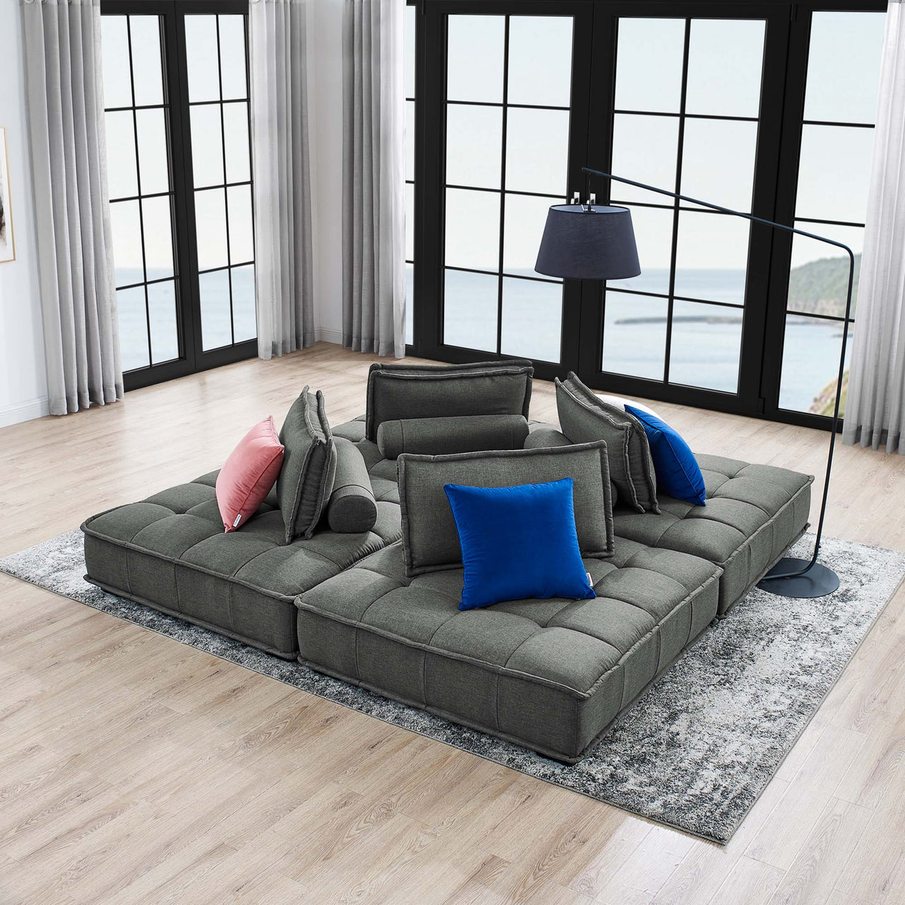 Introvert Fabric L-Shaped Modular Sectional, Gray