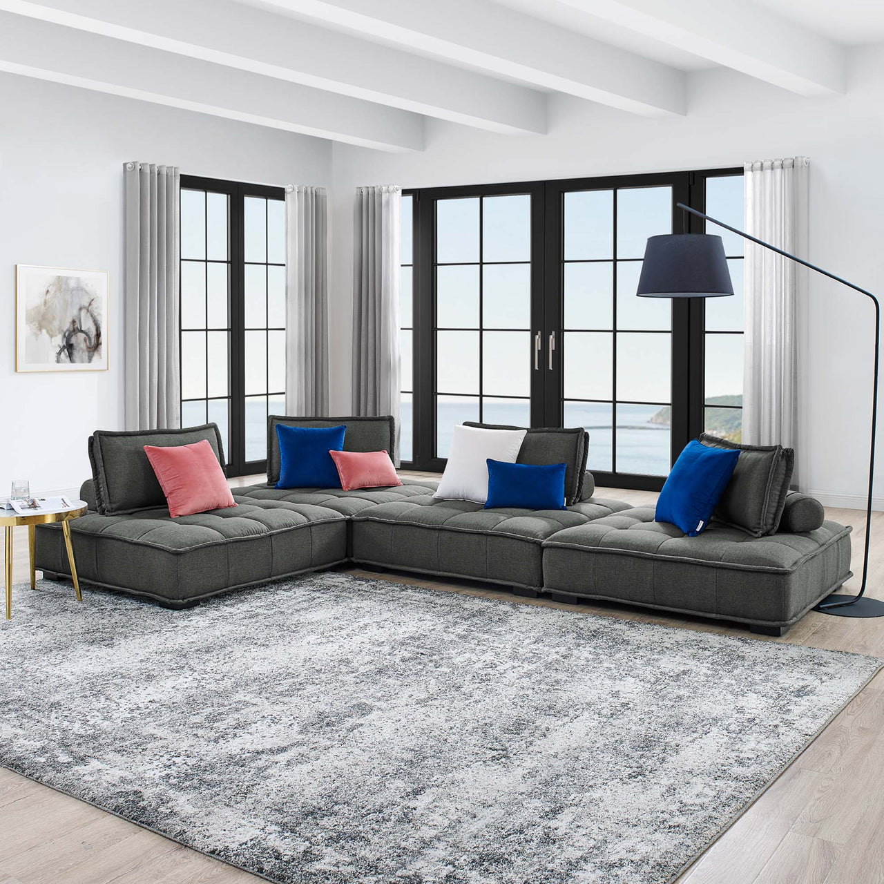 Introvert Fabric L-Shaped Modular Sectional, Gray