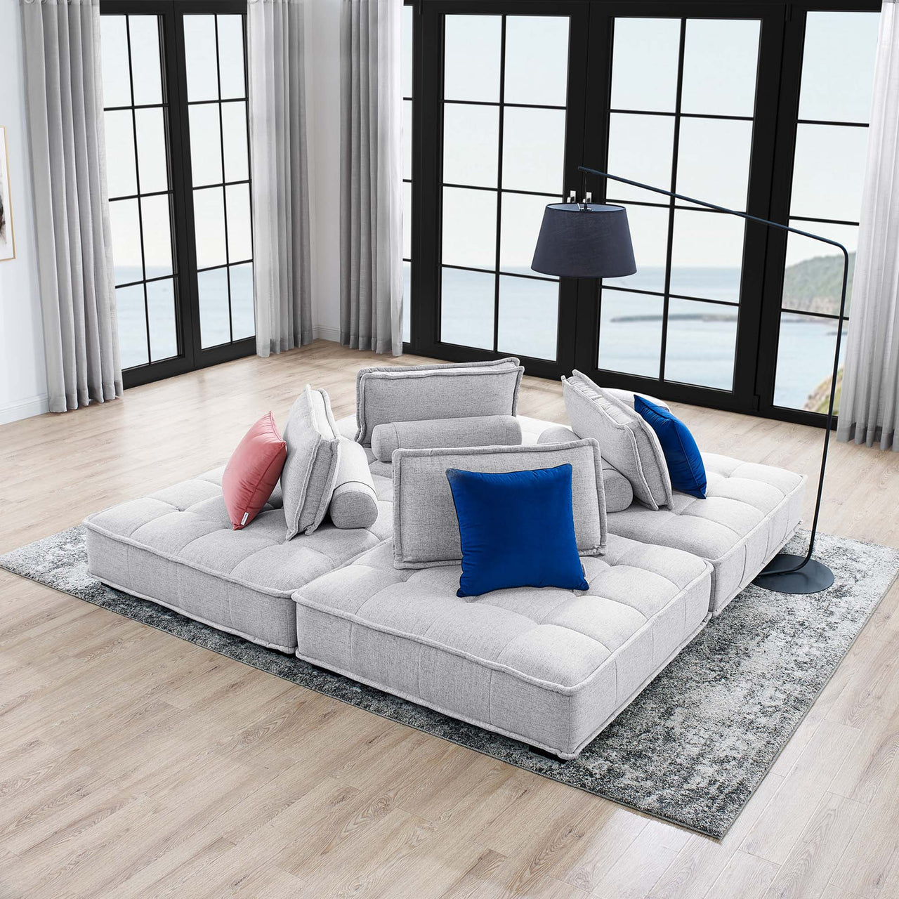 Introvert Fabric L-Shaped Modular Sectional, Light Gray