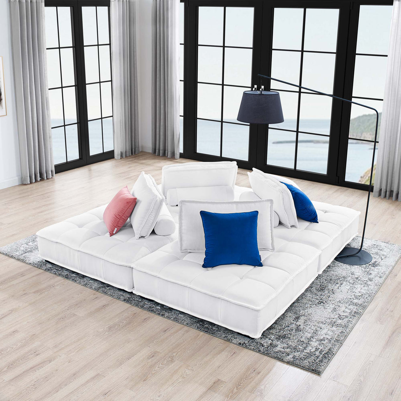 Introvert Fabric L-Shaped Modular Sectional, White