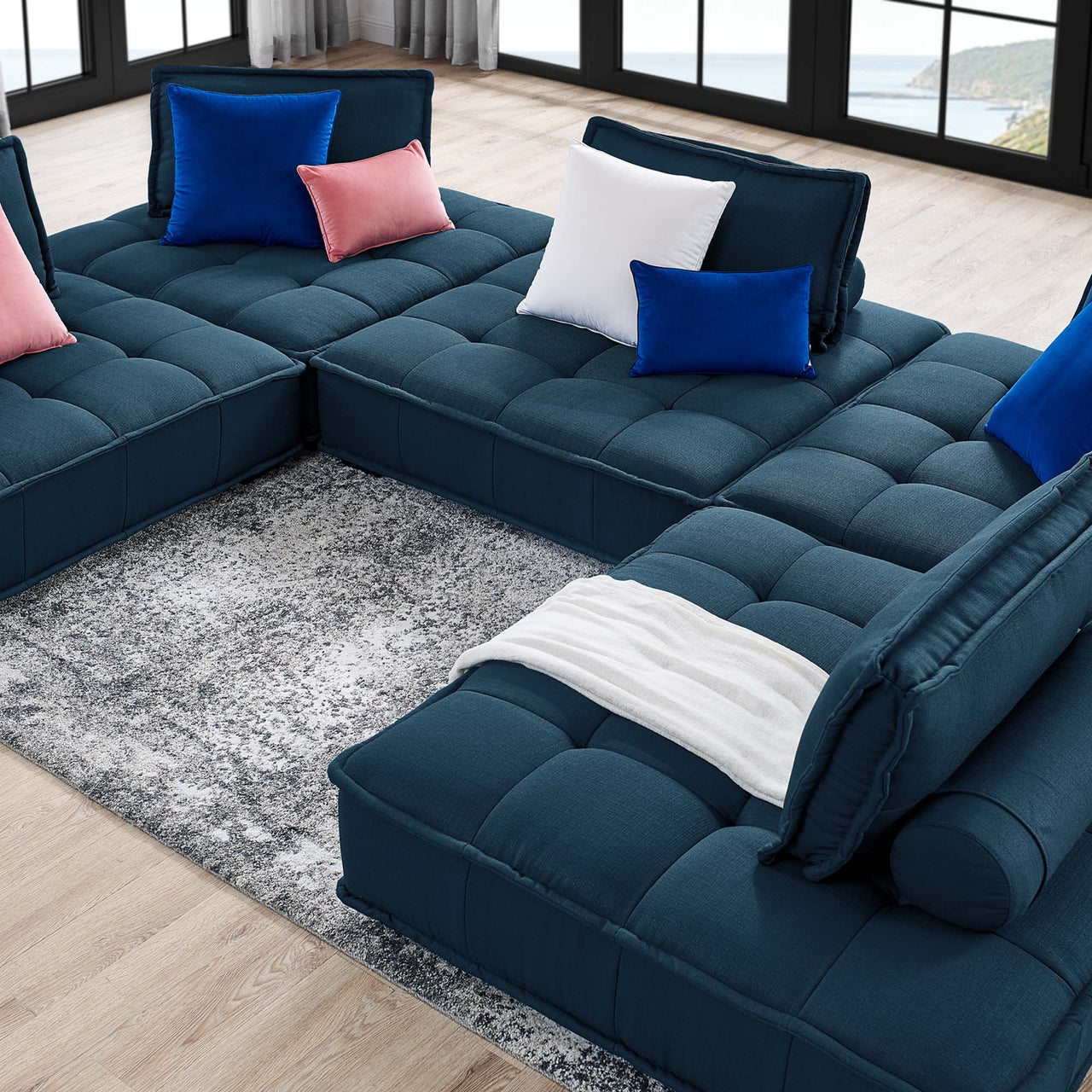 Introvert Fabric U-Shaped Modular Sectional, Azure