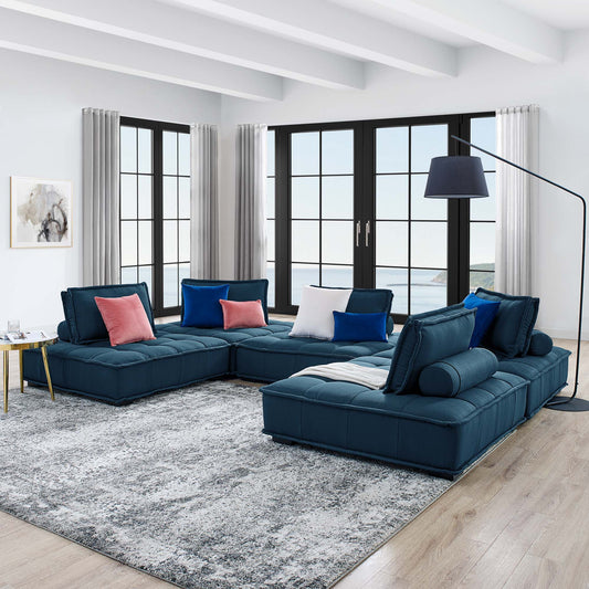 Introvert Fabric U-Shaped Modular Sectional, Azure