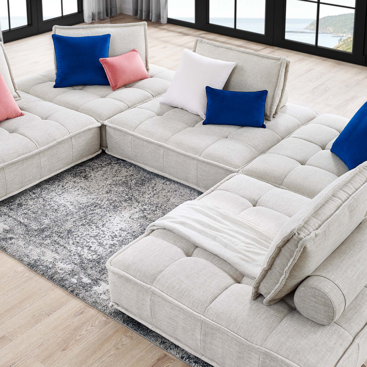 Introvert Fabric U-Shaped Modular Sectional, Beige