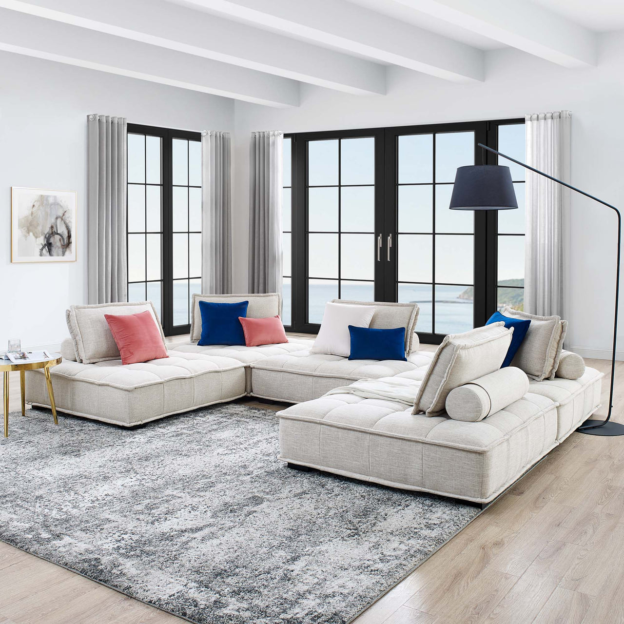 Introvert Fabric U-Shaped Modular Sectional, Beige