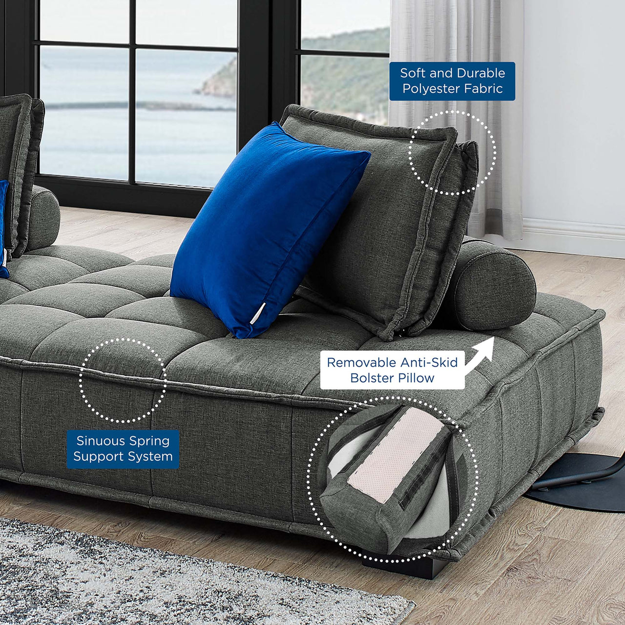 Introvert Fabric U-Shaped Modular Sectional, Gray