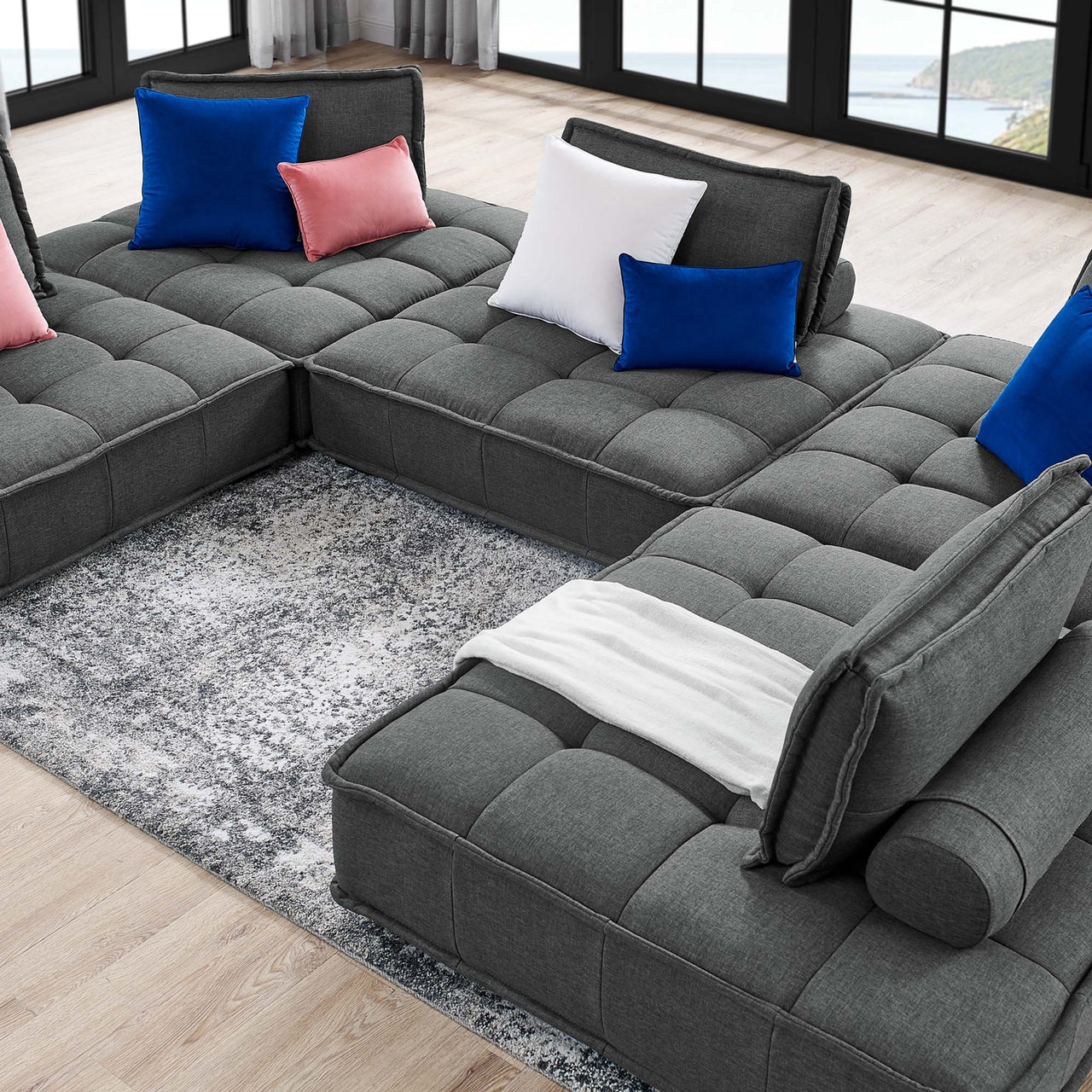 Introvert Fabric U-Shaped Modular Sectional, Gray