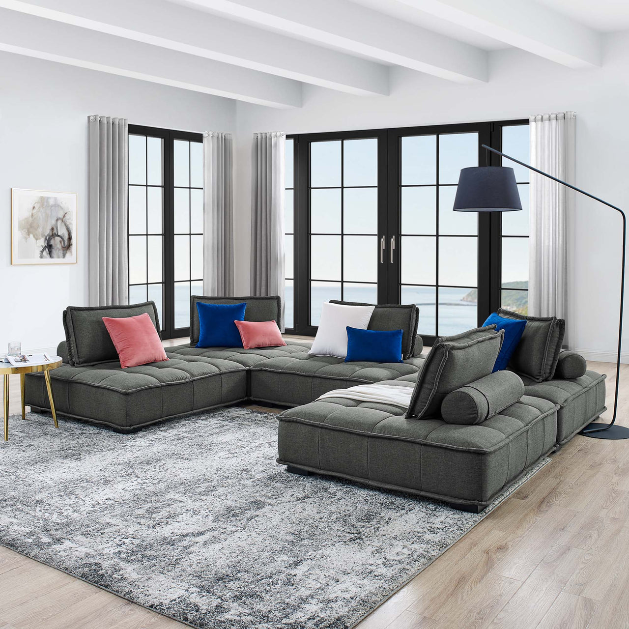 Introvert Fabric U-Shaped Modular Sectional, Gray