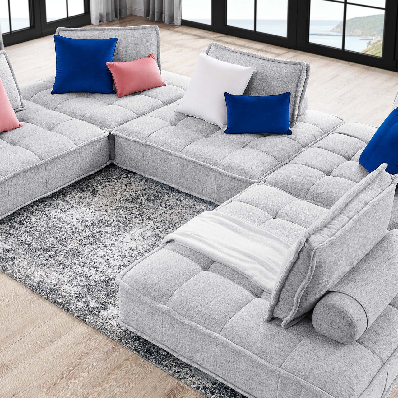 Introvert Fabric U-Shaped Modular Sectional, Light Gray