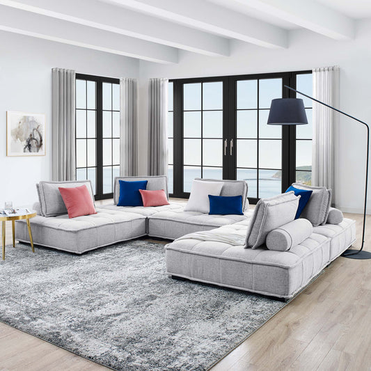 Introvert Fabric U-Shaped Modular Sectional, Light Gray