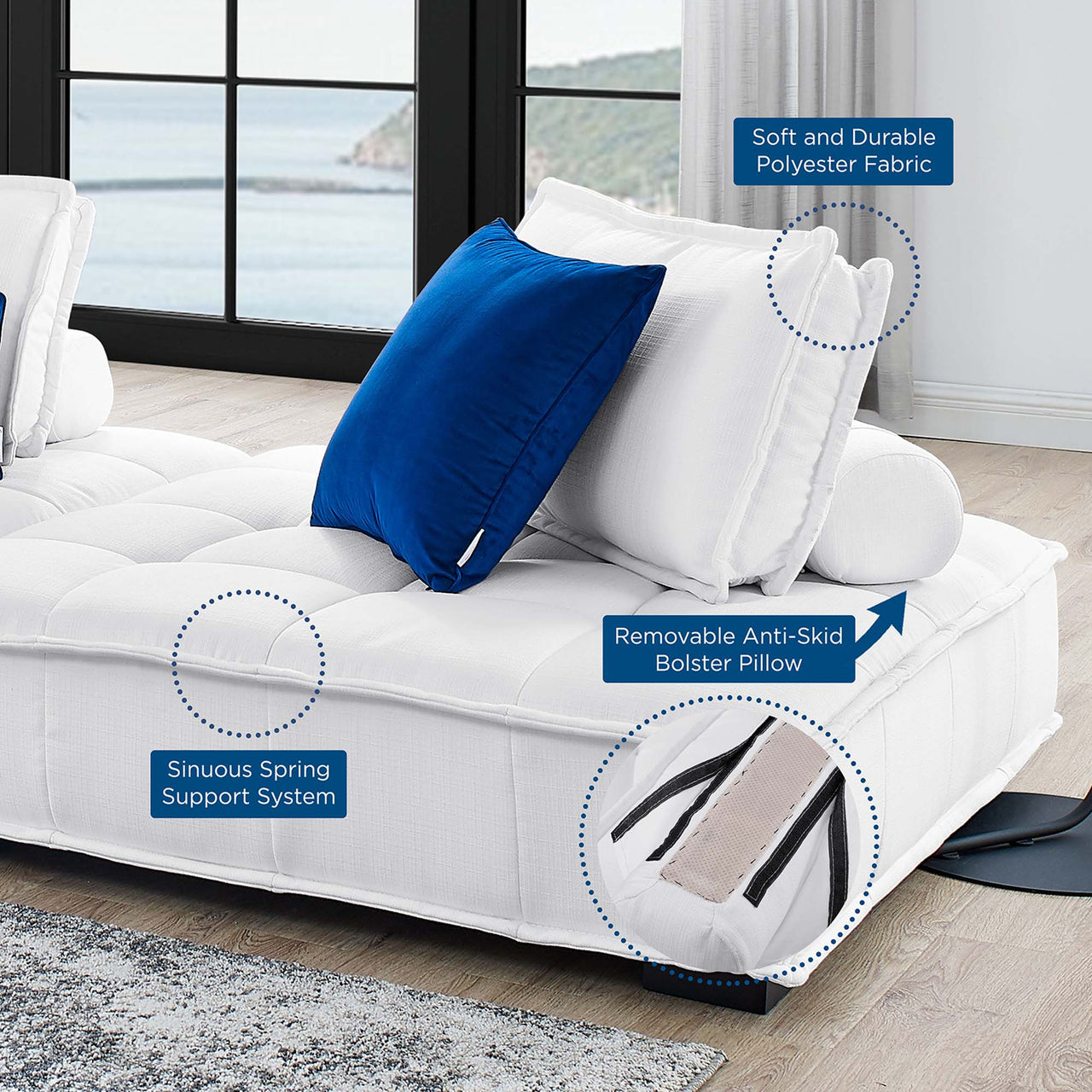 Introvert Fabric U-Shaped Modular Sectional, White