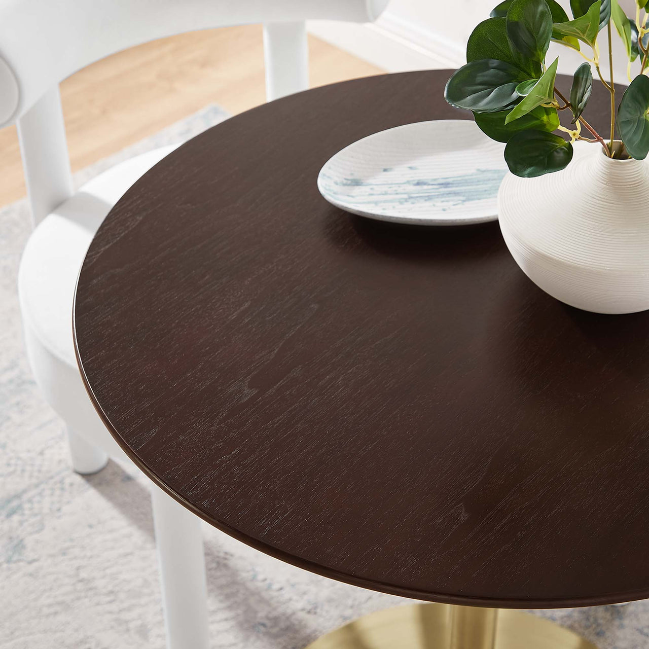 Ensemble Round Dining Table, Extra Small, Gold & Cherry Walnut
