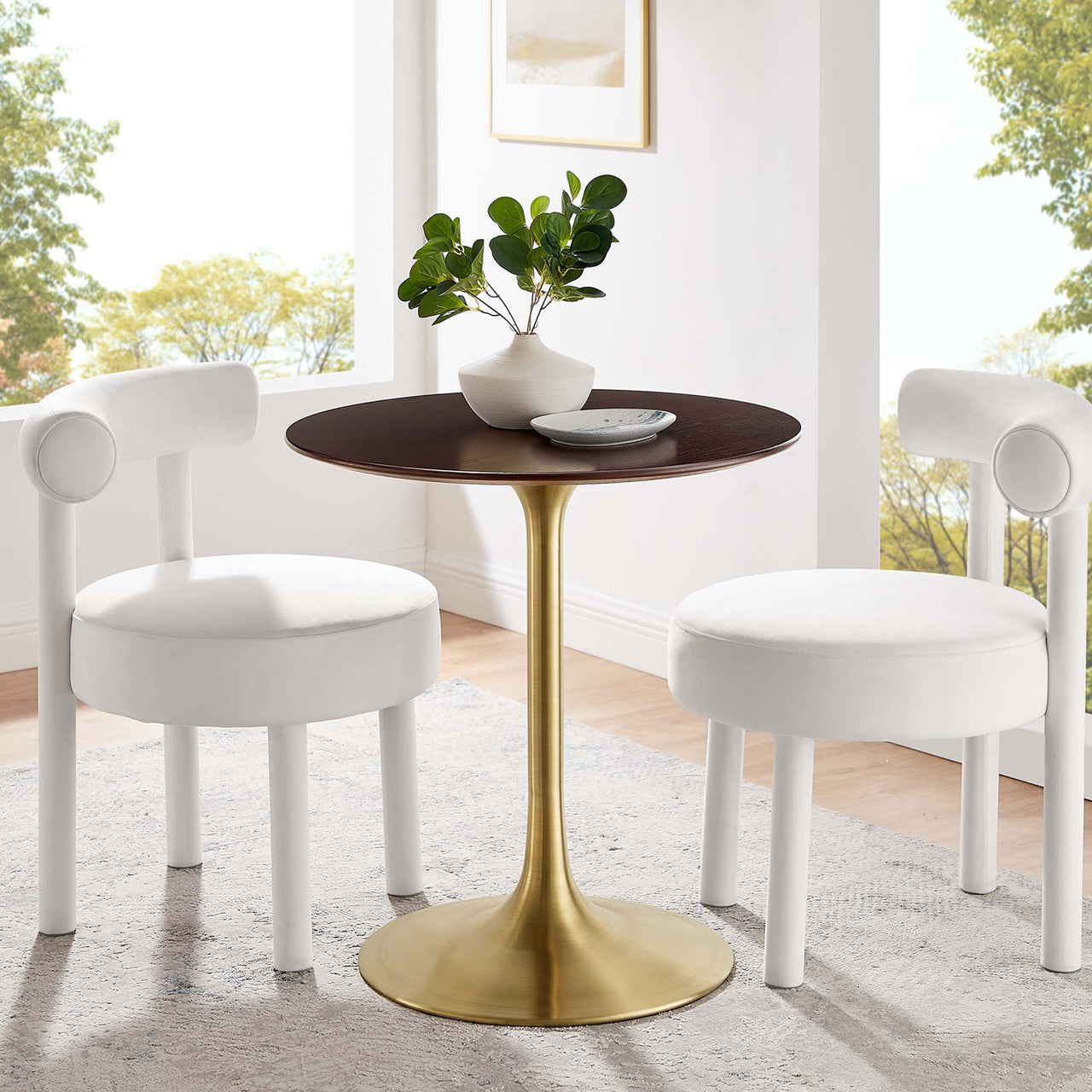 Ensemble Round Dining Table, Extra Small, Gold & Cherry Walnut