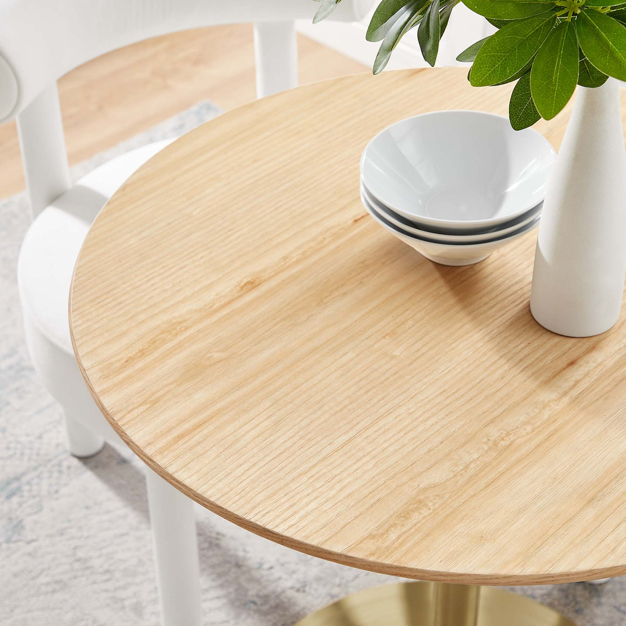 Ensemble Round Dining Table, Extra Small, Gold & Natural Wood