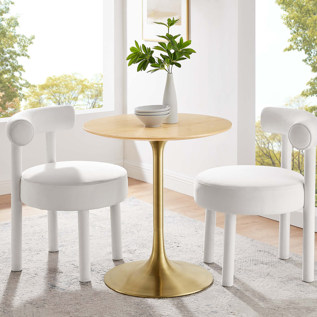 Ensemble Round Dining Table, Extra Small, Gold & Natural Wood