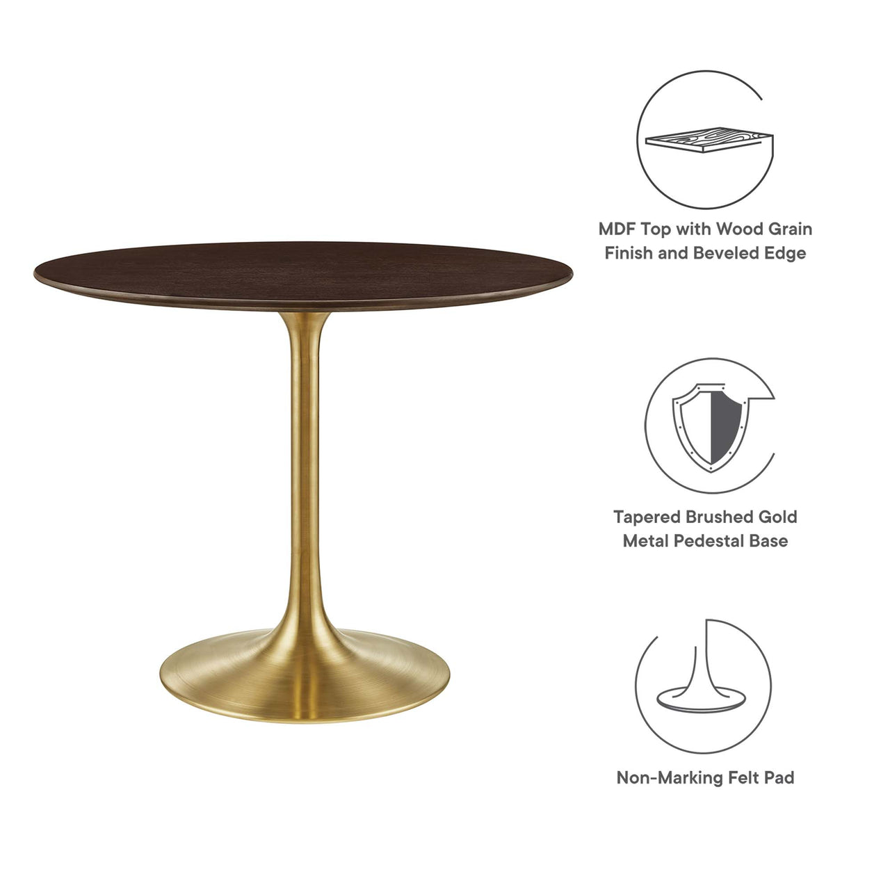 Ensemble Round Dining Table, Small, Gold & Cherry Walnut