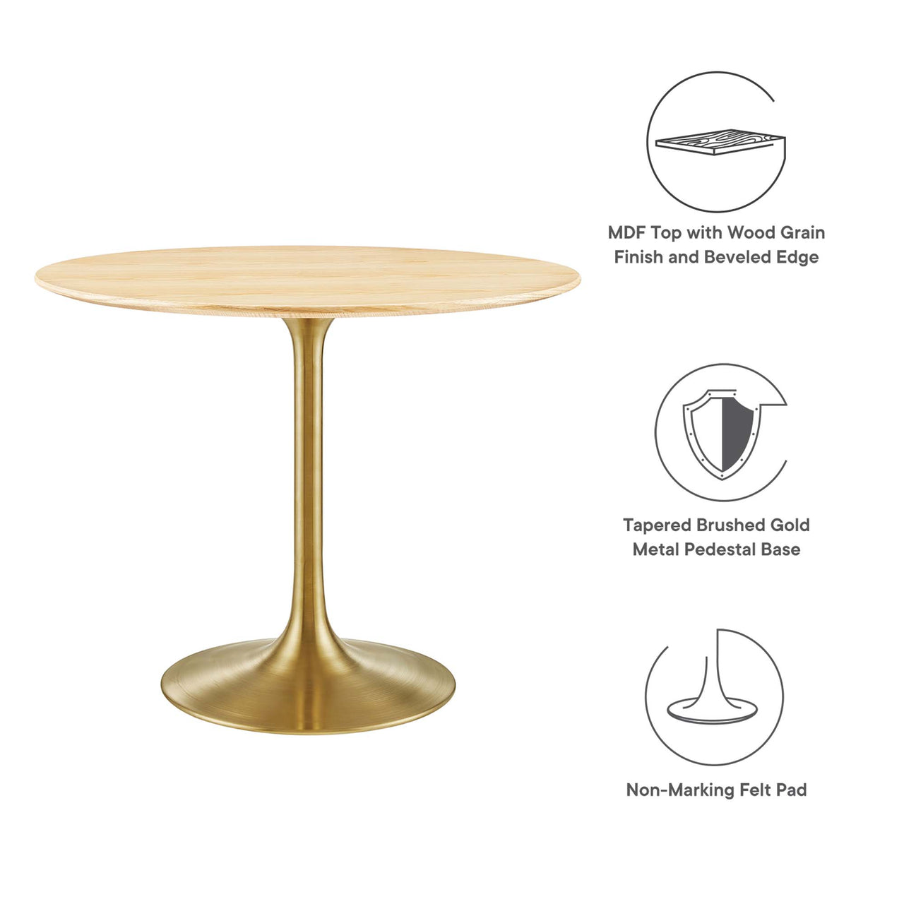 Ensemble Round Dining Table, Small, Gold & Natural Wood