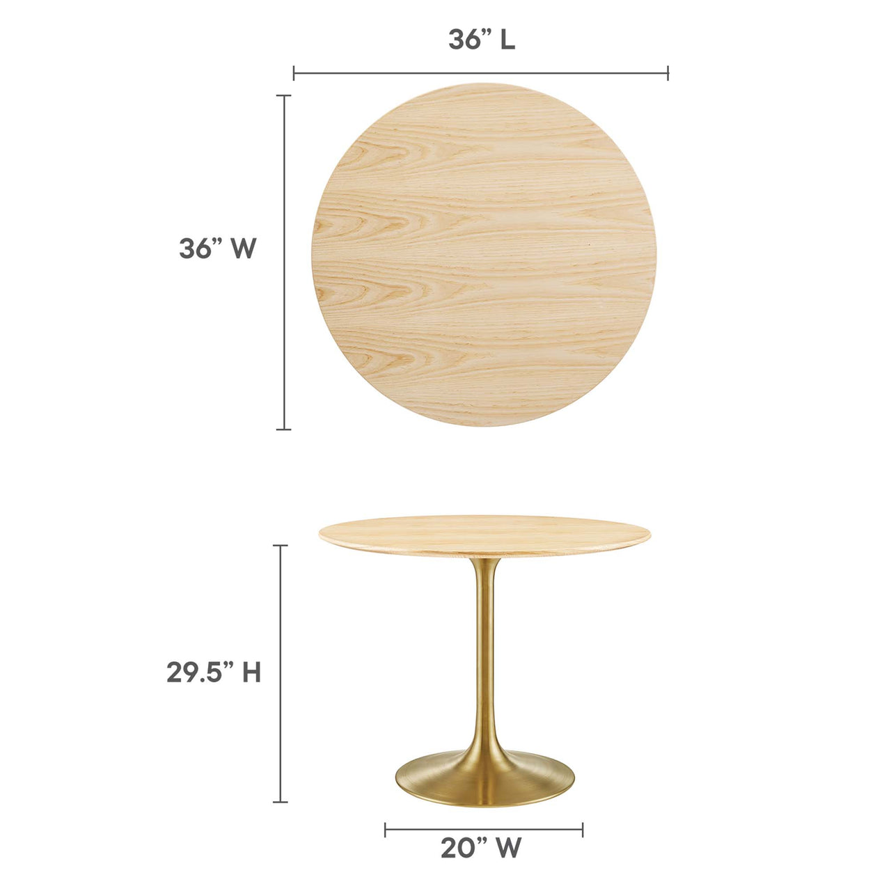 Ensemble Round Dining Table, Small, Gold & Natural Wood