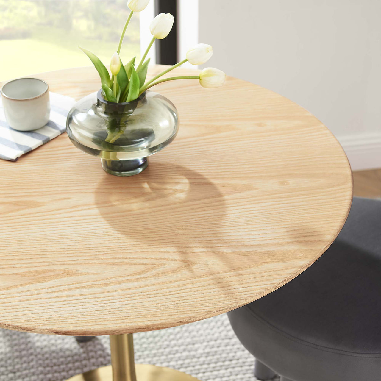 Ensemble Round Dining Table, Small, Gold & Natural Wood