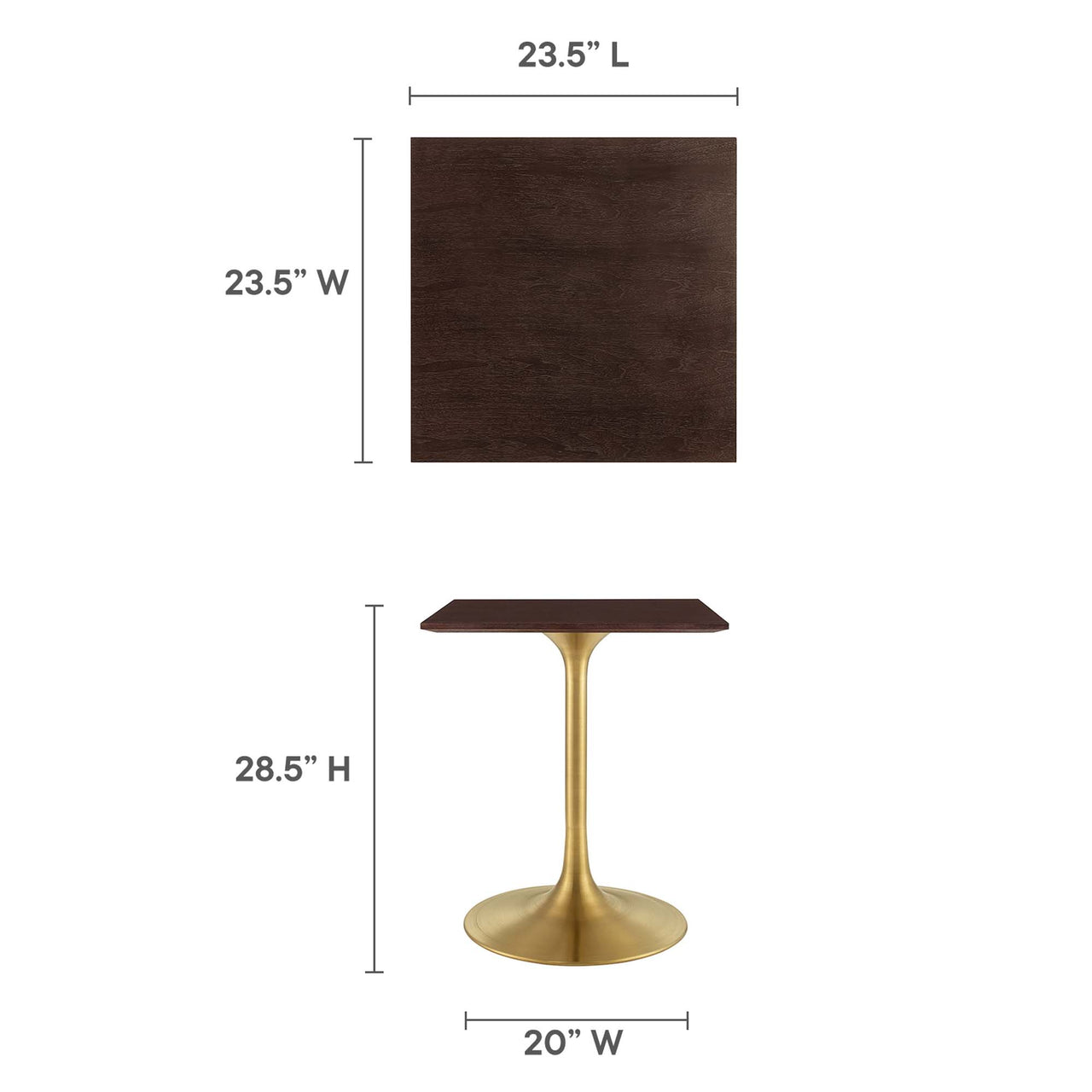 Ensemble Square Dining Table, Extra Small, Gold & Cherry Walnut