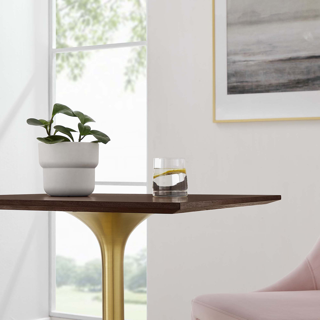 Ensemble Square Dining Table, Extra Small, Gold & Cherry Walnut