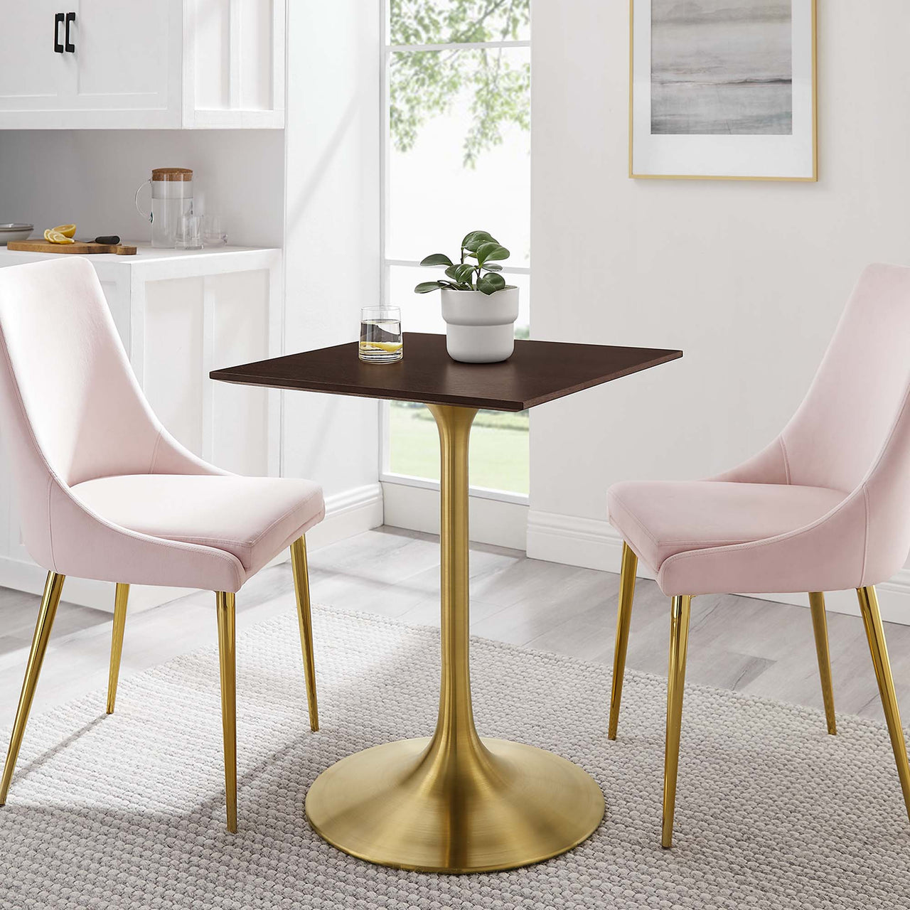 Ensemble Square Dining Table, Extra Small, Gold & Cherry Walnut