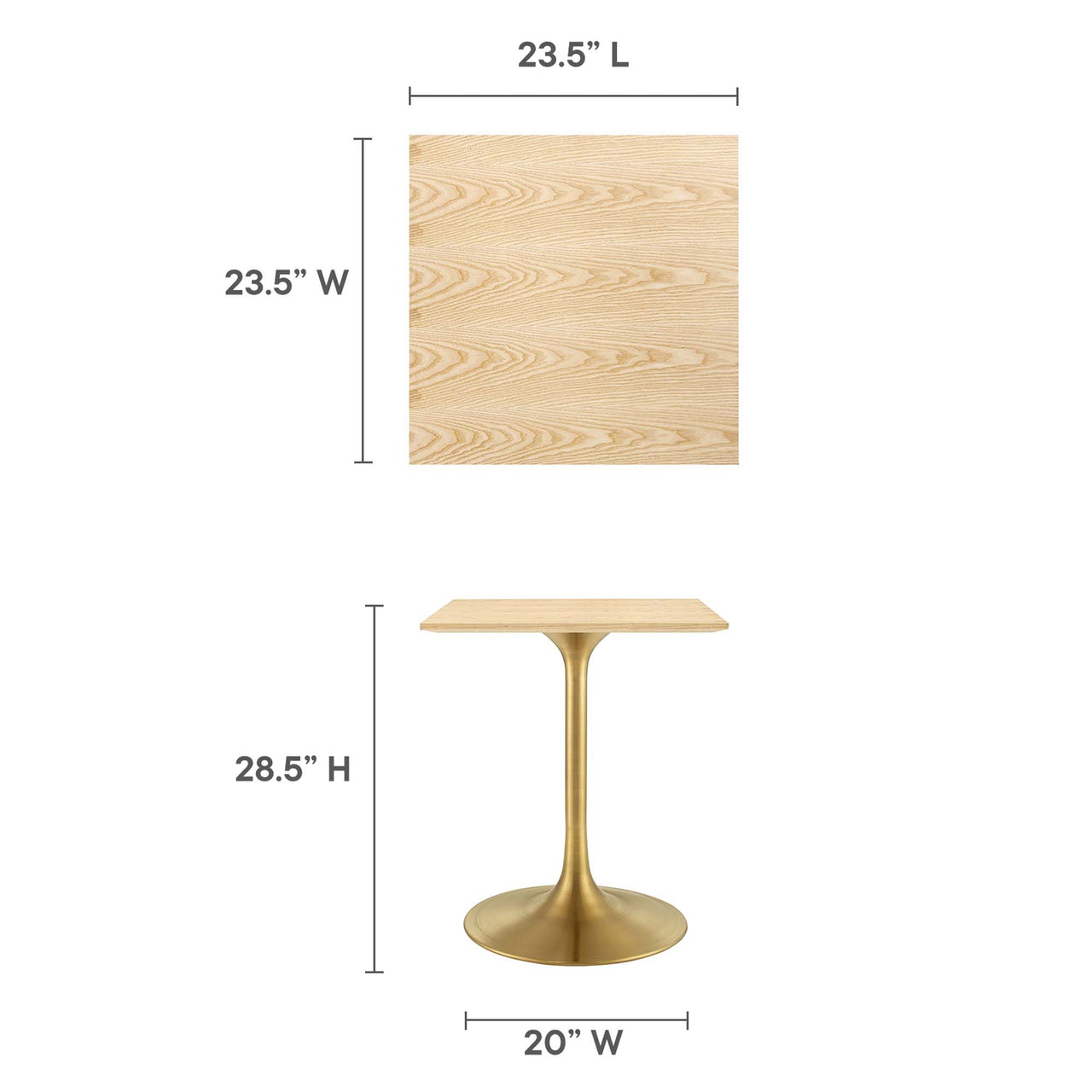 Ensemble Square Dining Table, Extra Small, Gold & Natural Wood
