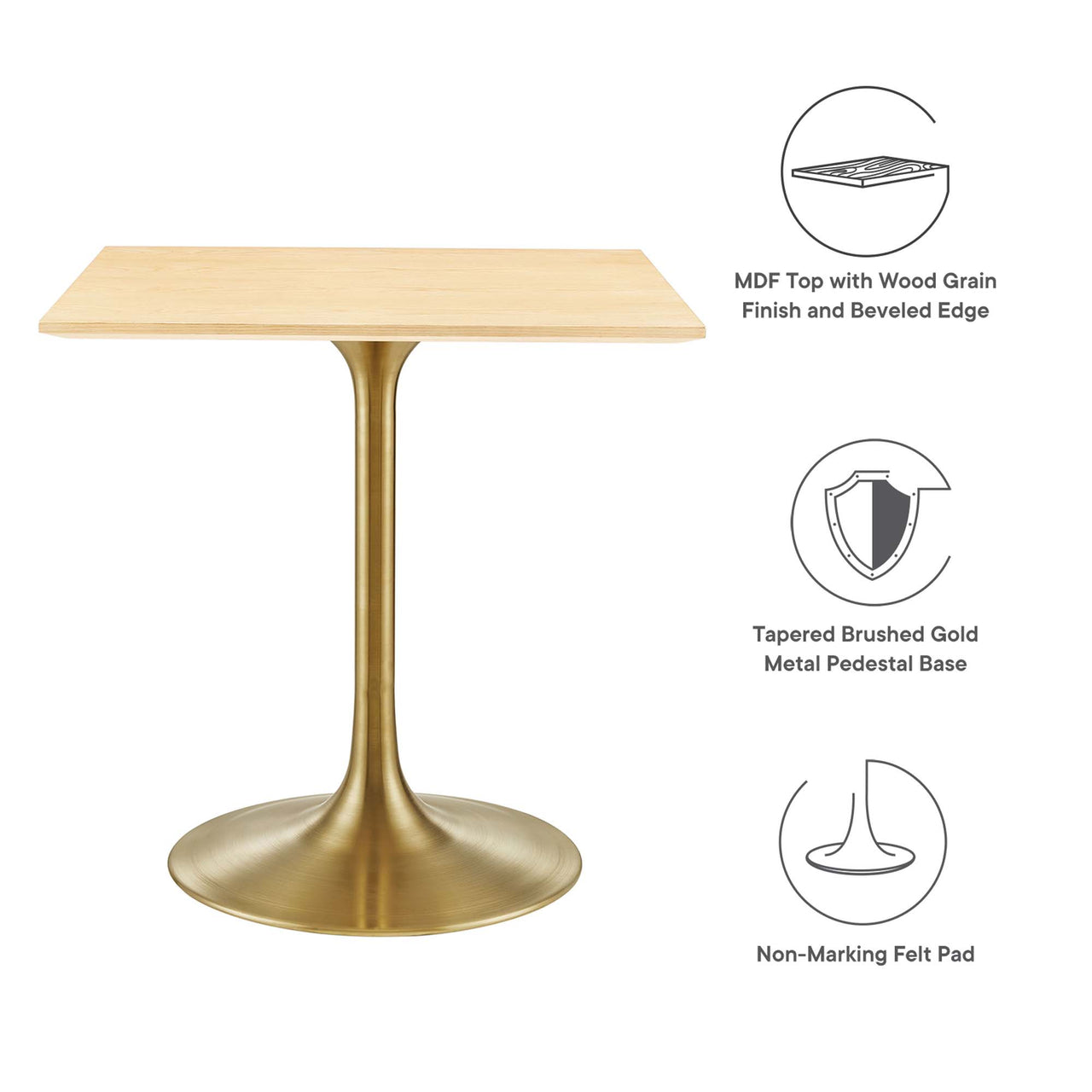Ensemble Square Dining Table, Small, Gold & Natural Wood