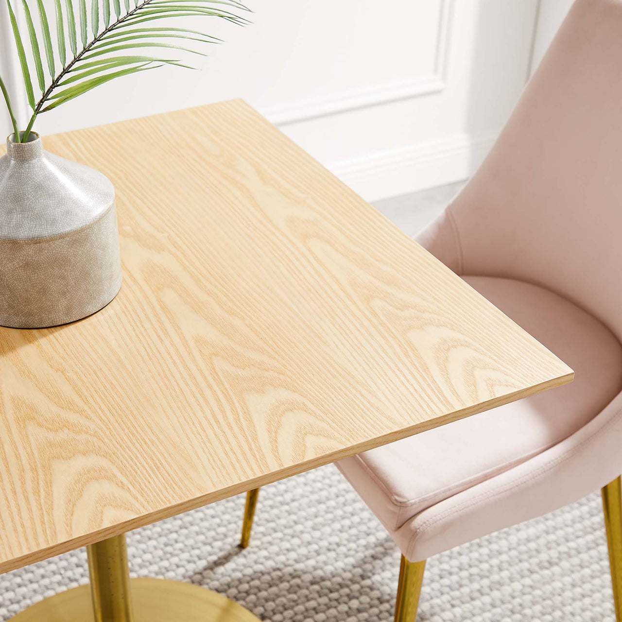 Ensemble Square Dining Table, Small, Gold & Natural Wood