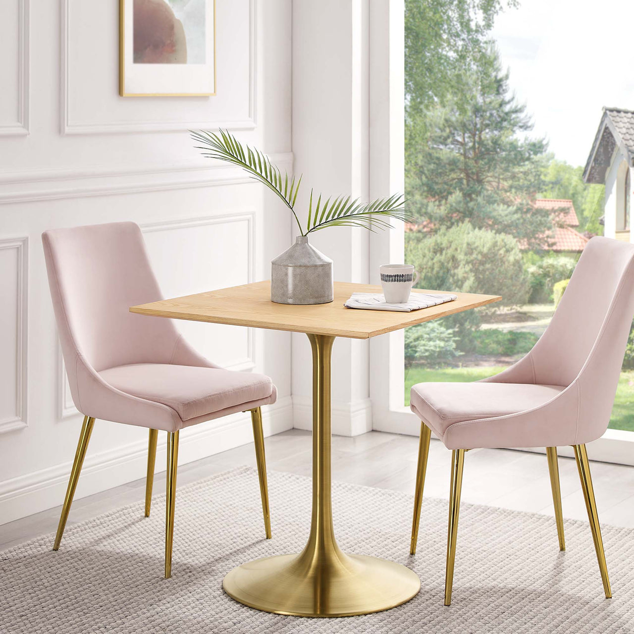 Ensemble Square Dining Table, Small, Gold & Natural Wood