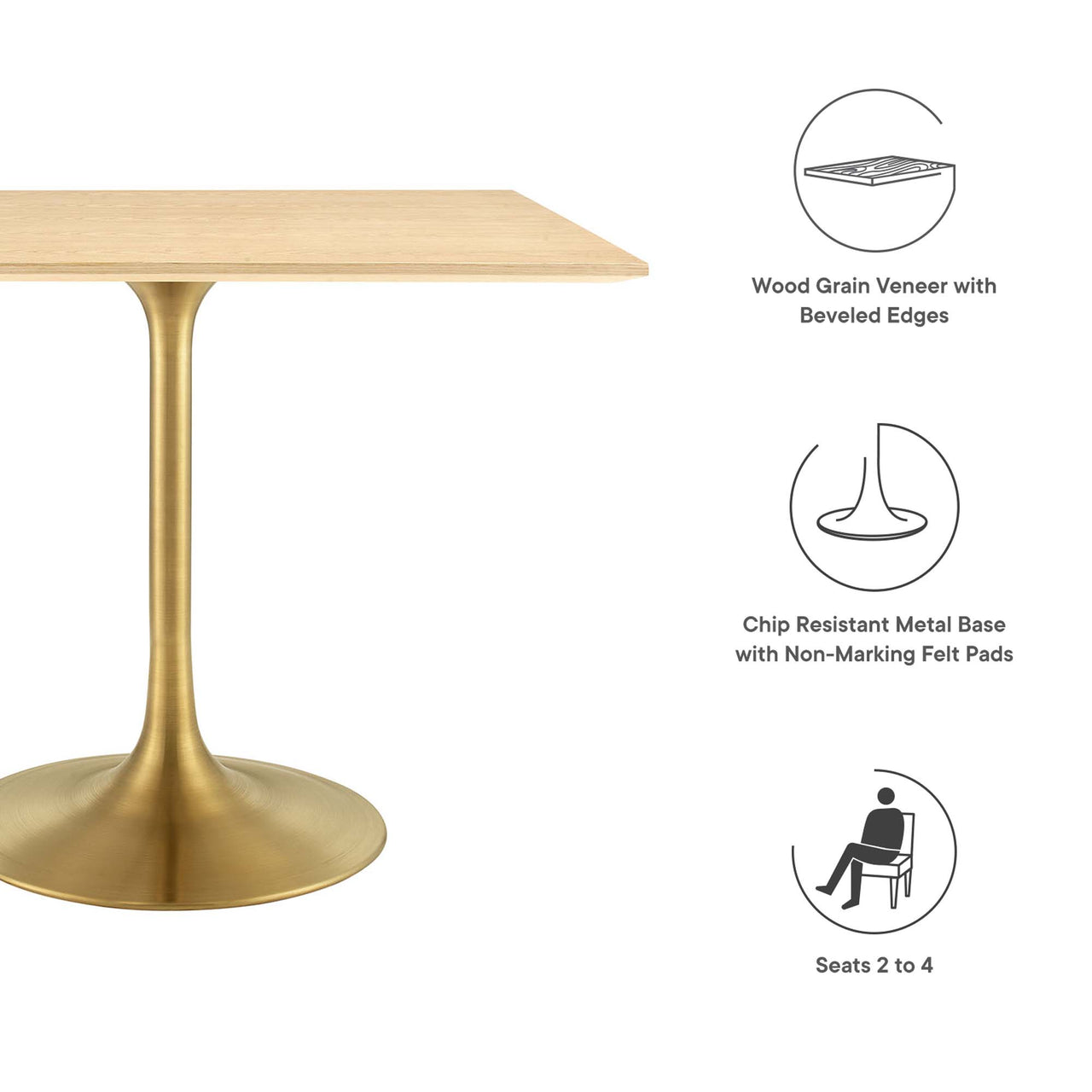 Ensemble Square Dining Table, Medium, Gold & Natural Wood