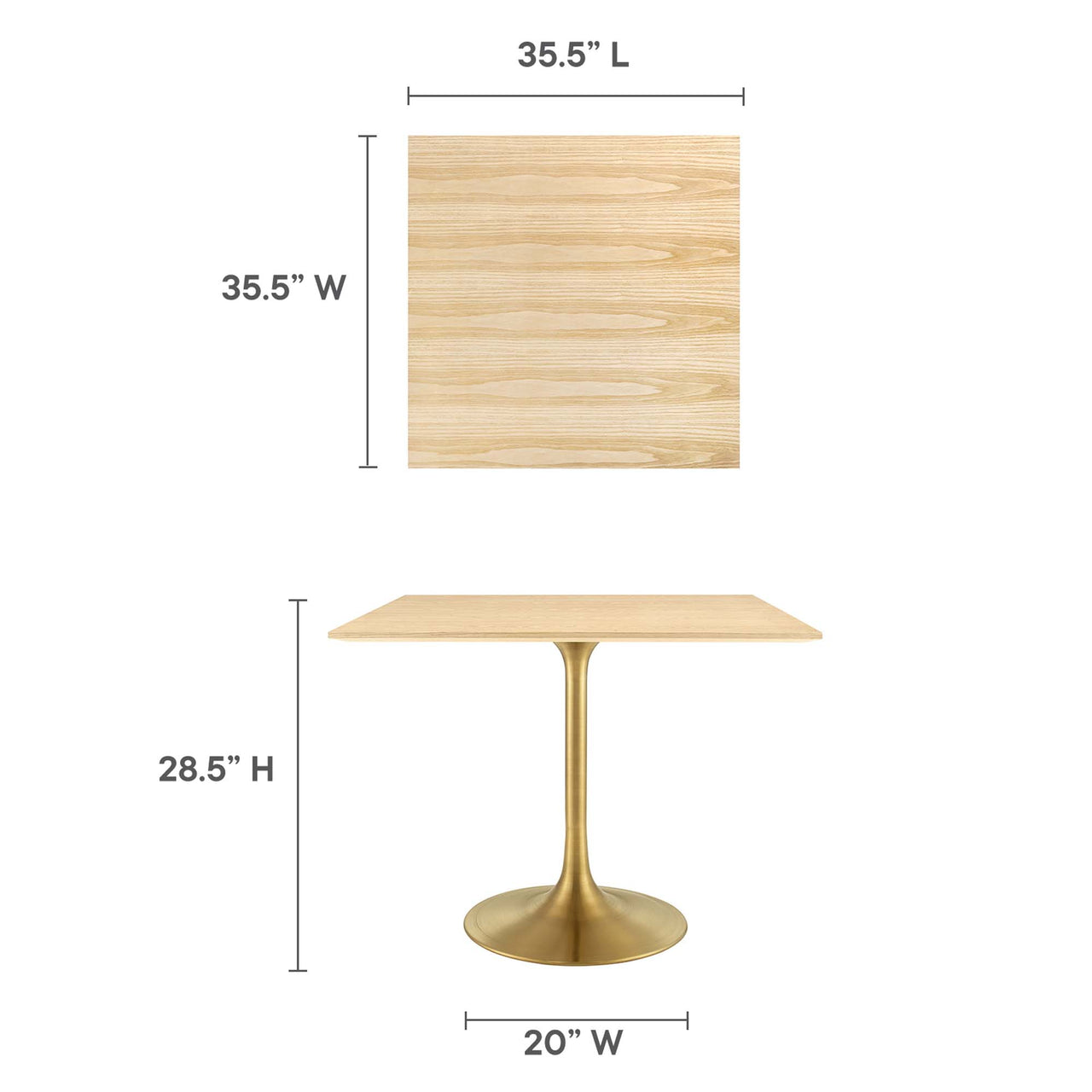 Ensemble Square Dining Table, Medium, Gold & Natural Wood