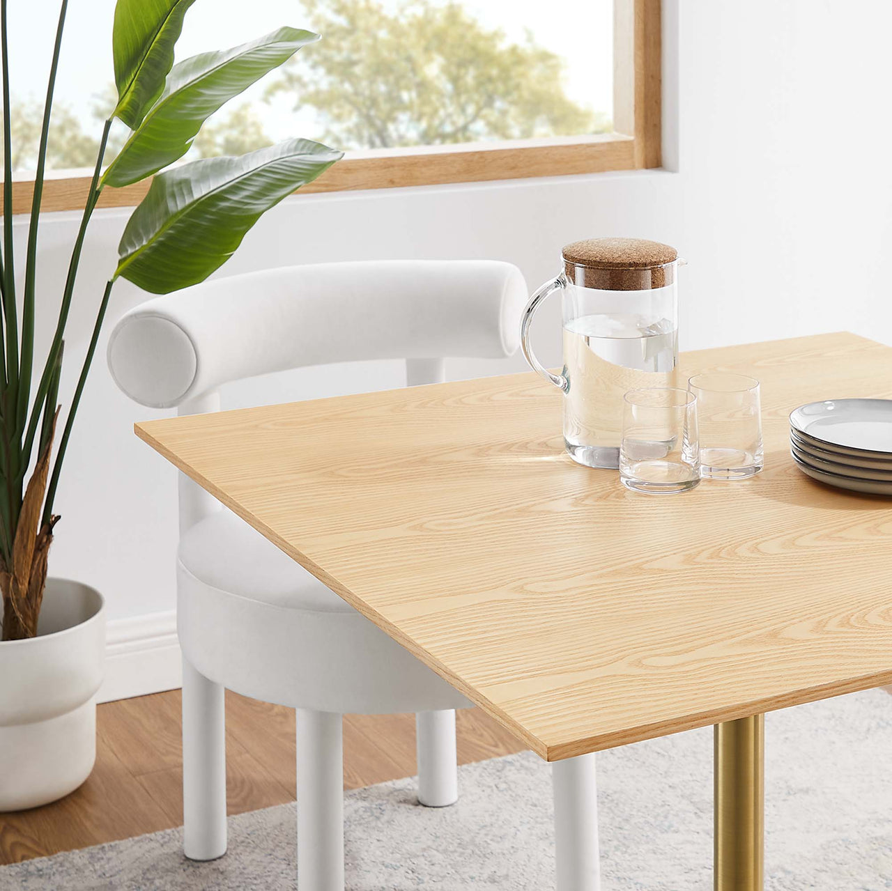 Ensemble Square Dining Table, Medium, Gold & Natural Wood