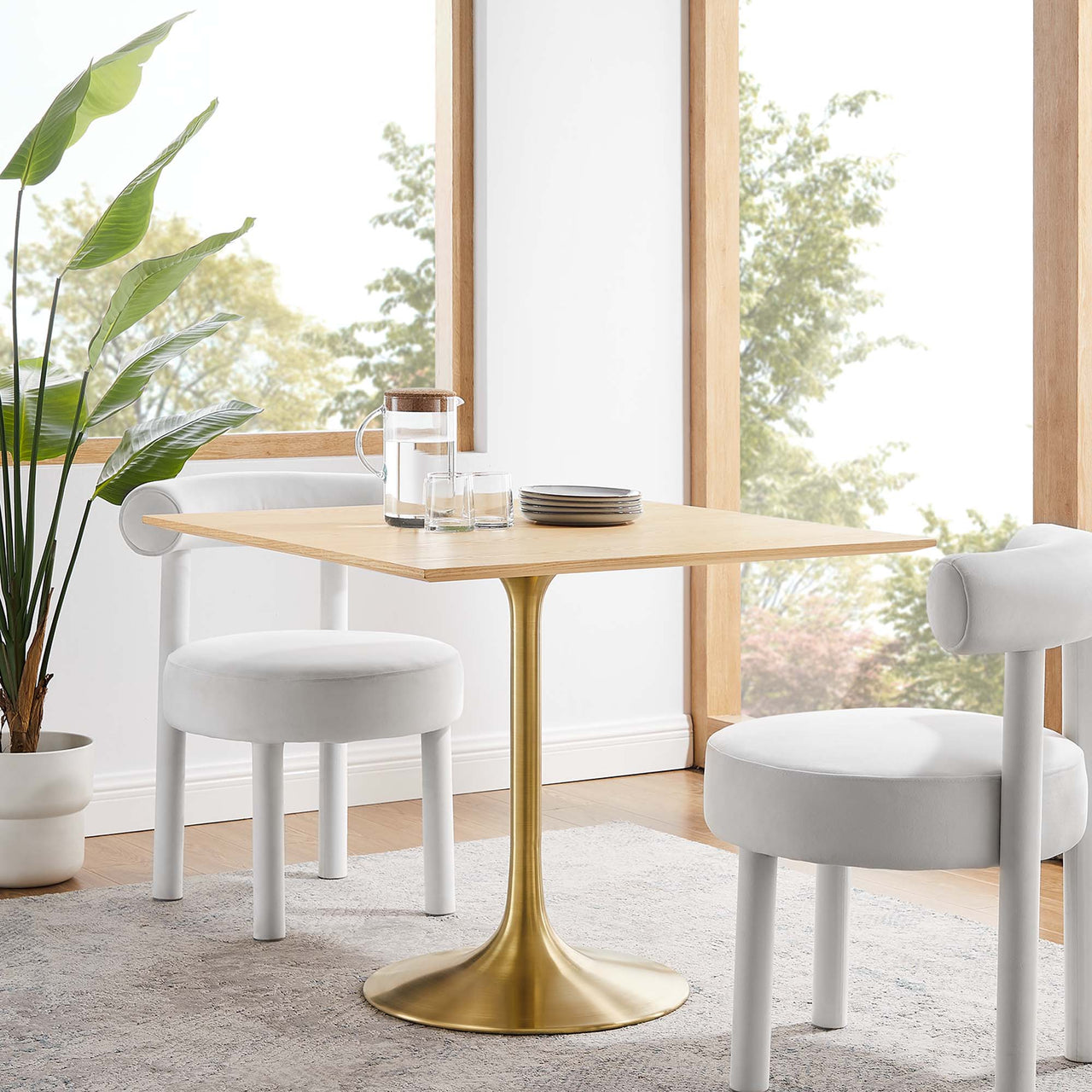Ensemble Square Dining Table, Medium, Gold & Natural Wood
