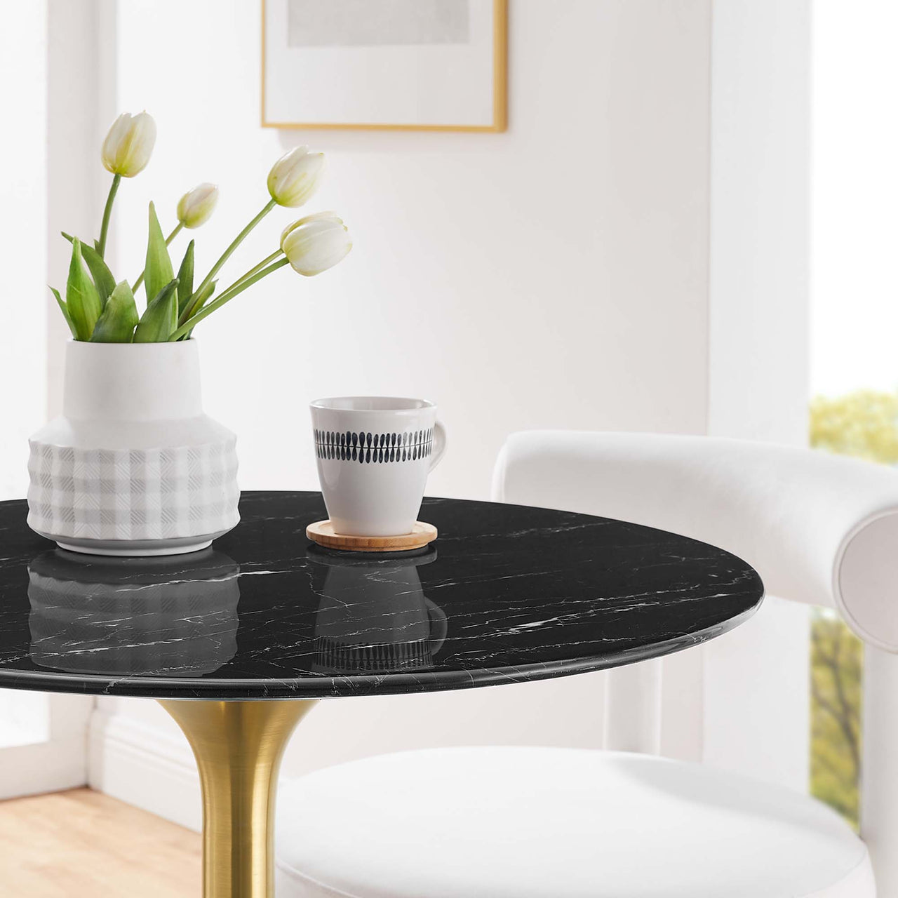 Ensemble Round Faux Marble Dining Table, Extra Small, Gold & Black