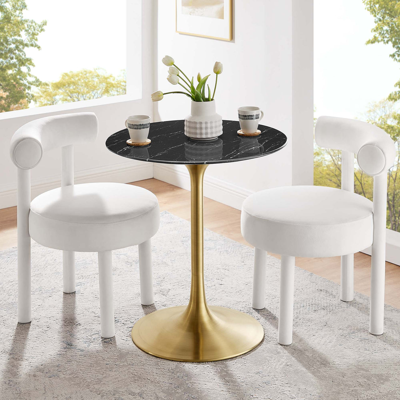 Ensemble Round Faux Marble Dining Table, Extra Small, Gold & Black