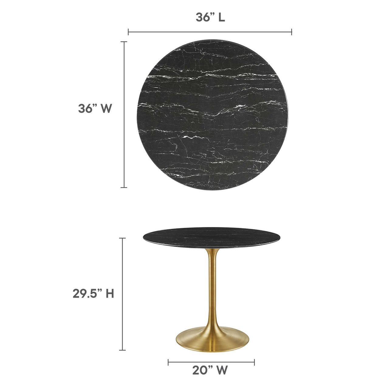 Ensemble Round Faux Marble Dining Table, Small, Gold & Black
