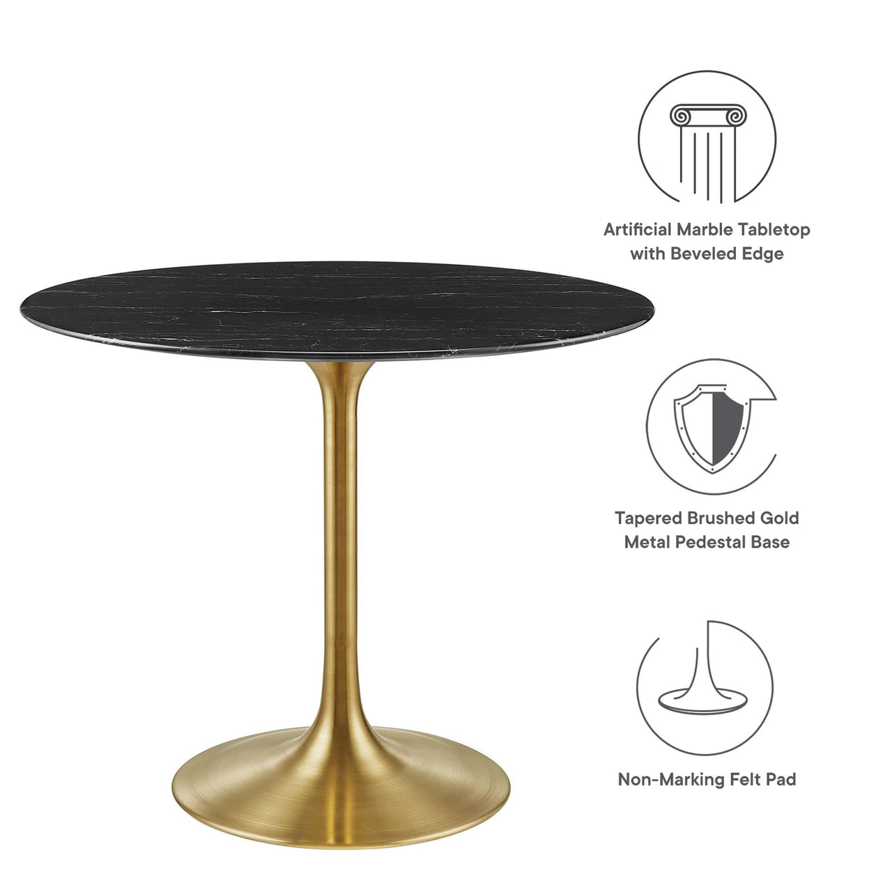 Ensemble Round Faux Marble Dining Table, Small, Gold & Black