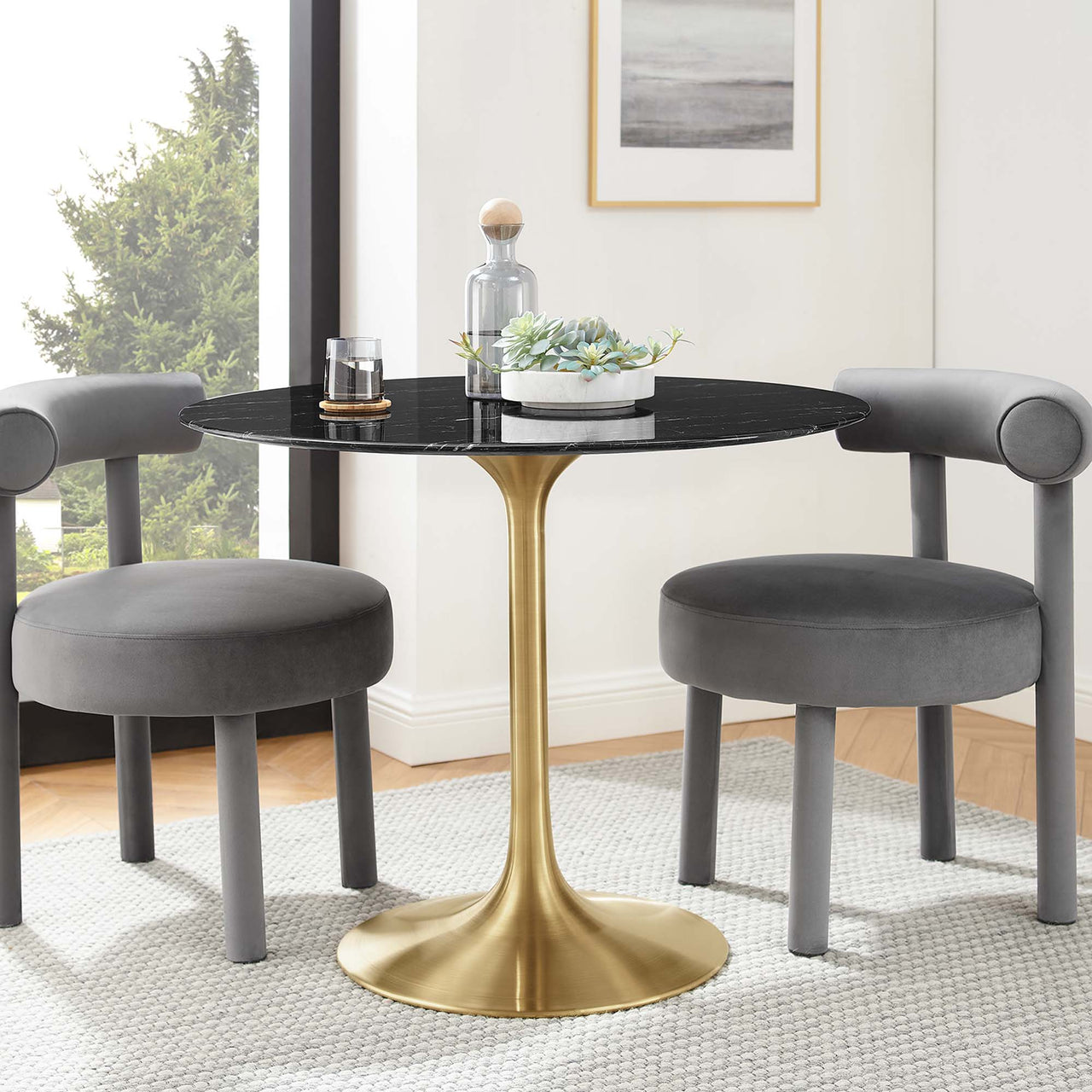 Ensemble Round Faux Marble Dining Table, Small, Gold & Black