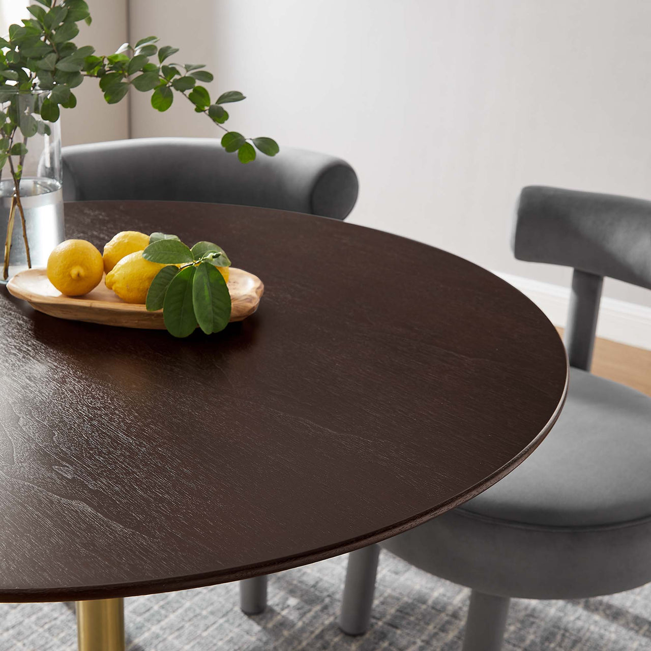 Ensemble Round Dining Table, Medium, Gold & Cherry Walnut