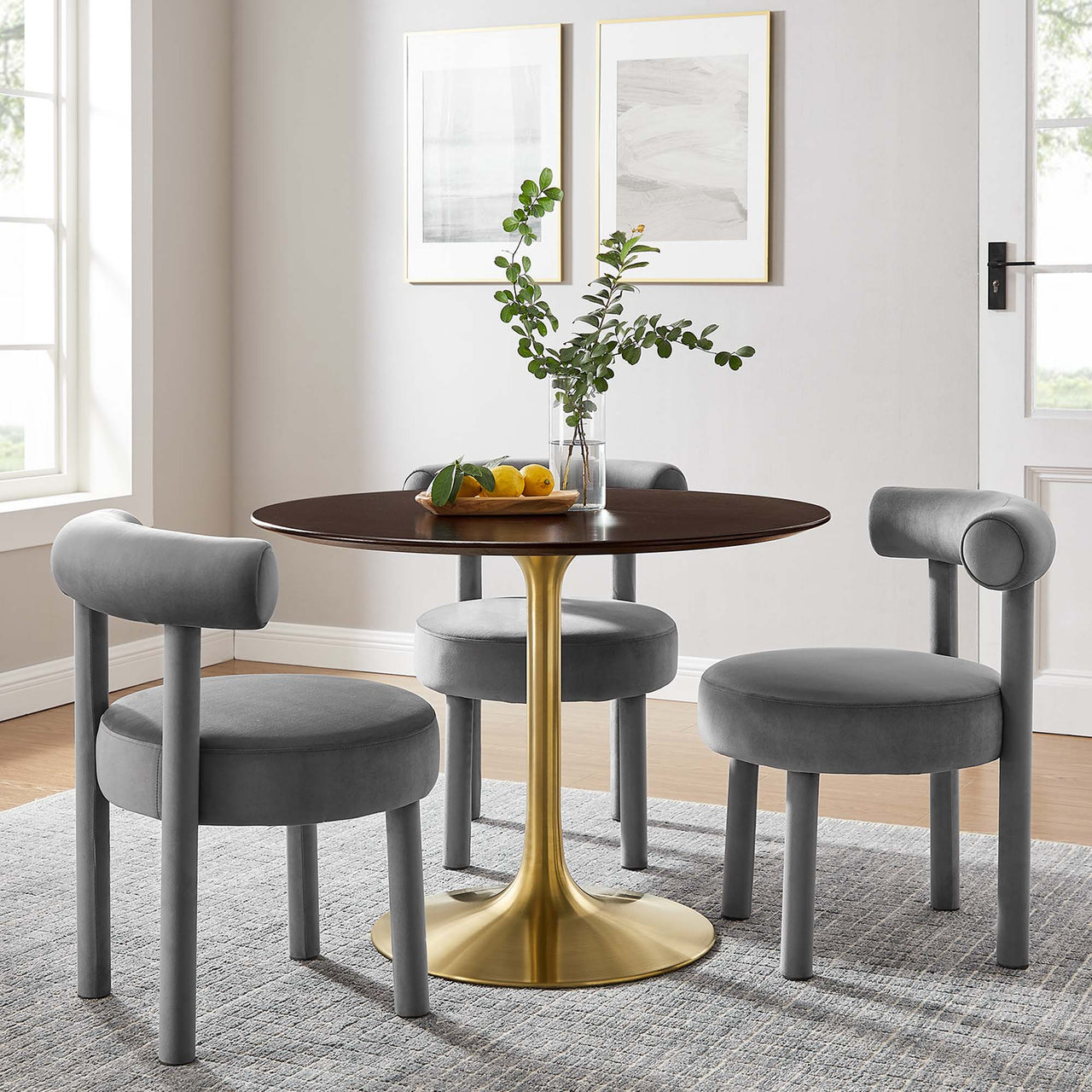 Ensemble Round Dining Table, Medium, Gold & Cherry Walnut