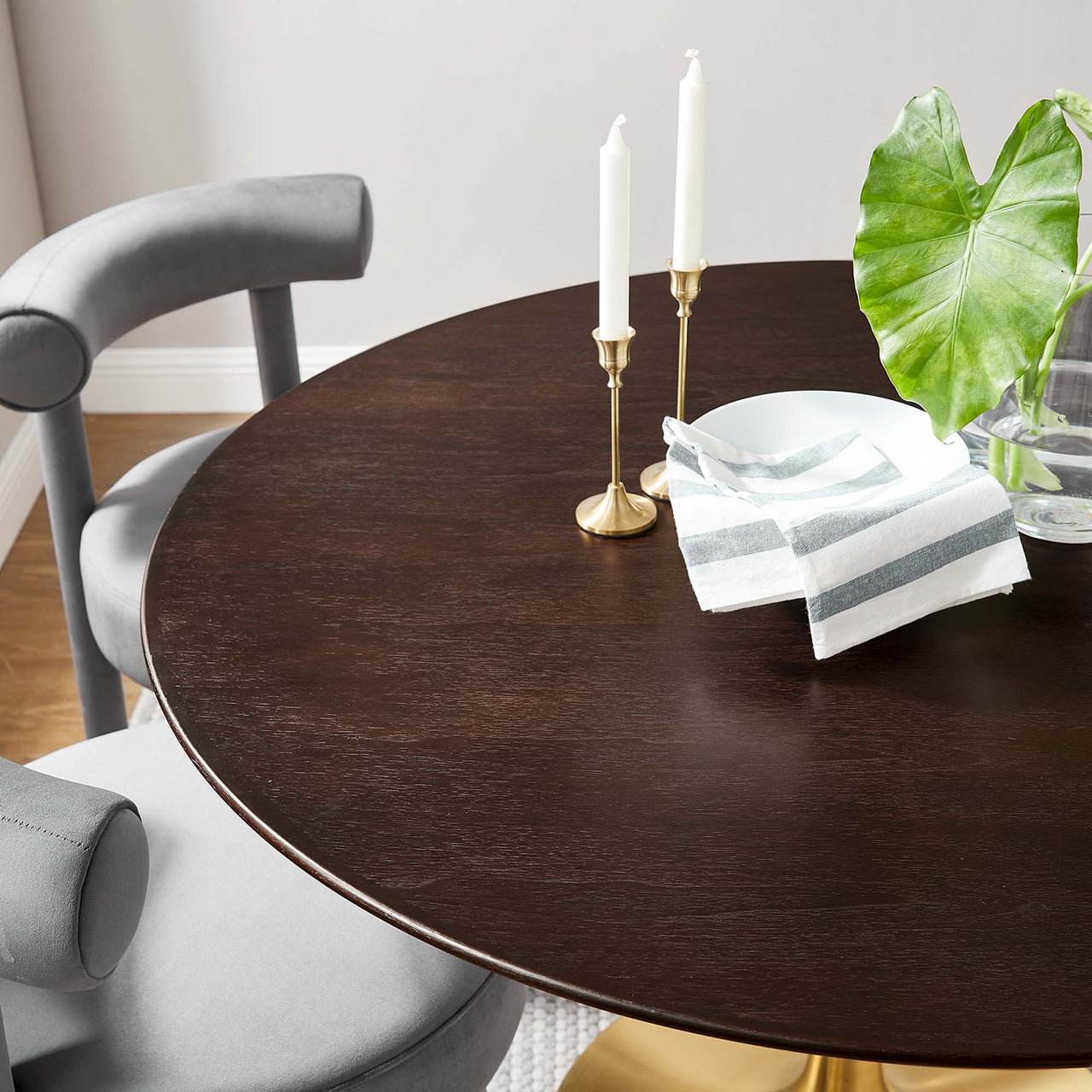 Ensemble Round Dining Table, Large, Gold & Cherry Walnut