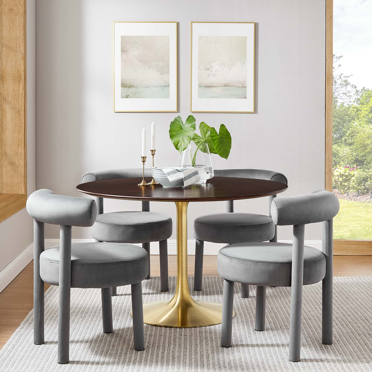 Ensemble Round Dining Table, Large, Gold & Cherry Walnut