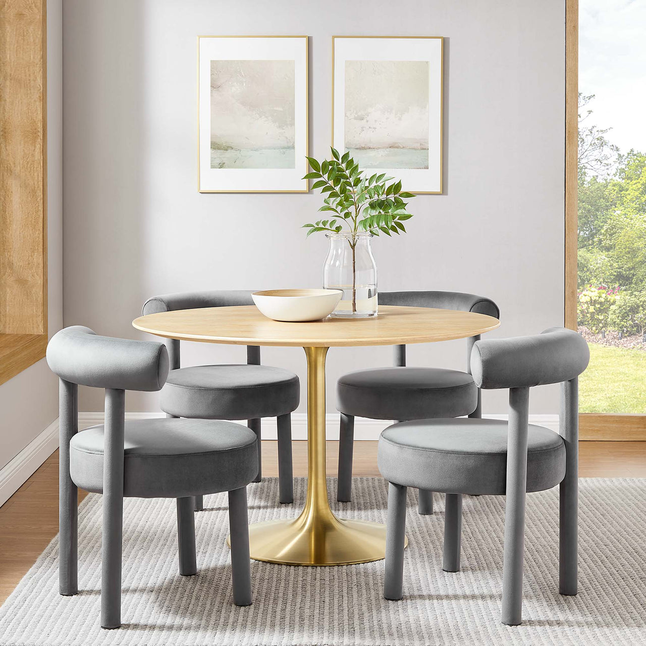 Ensemble Round Dining Table, Large, Gold & Natural Wood
