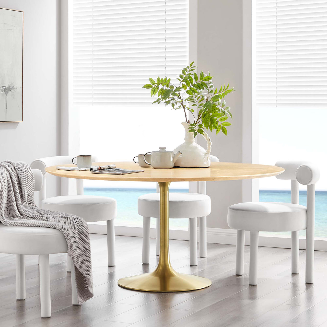 Ensemble Round Dining Table, XXL, Gold & Natural Wood